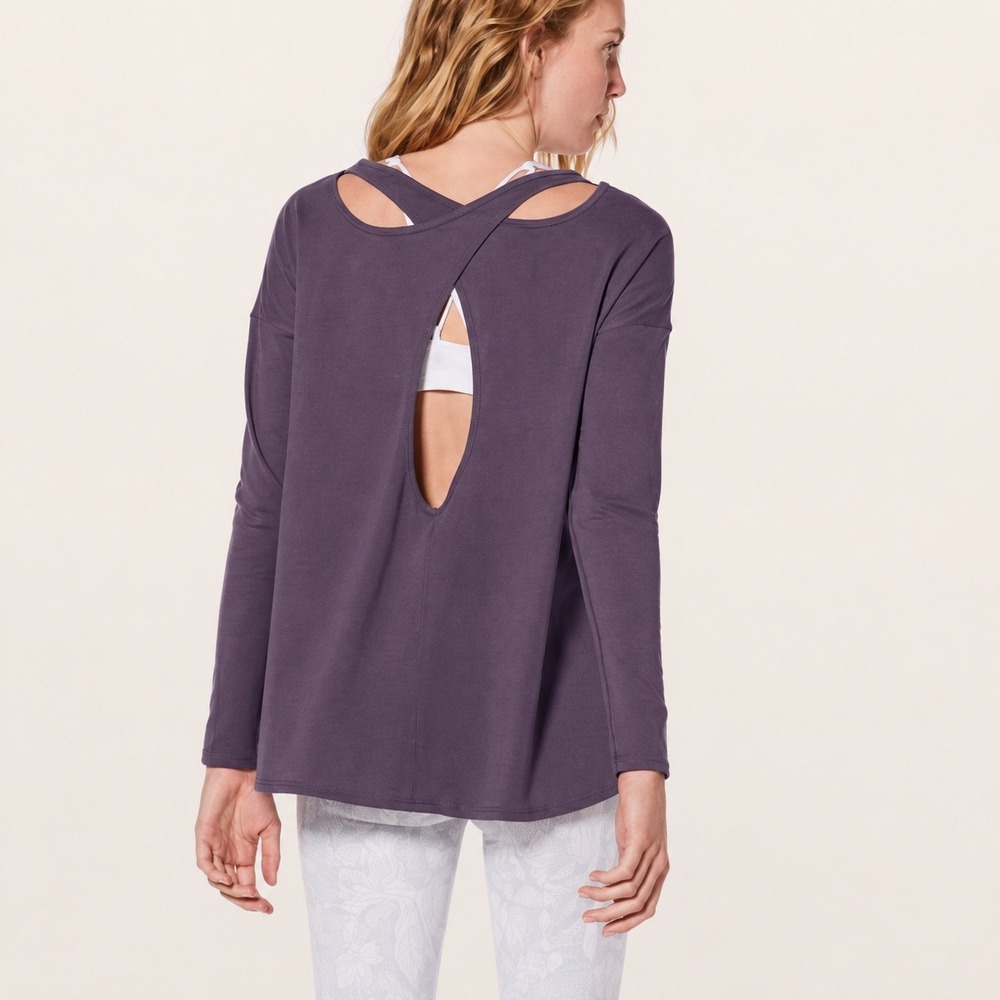 Lululemon Back Into It Long Sleeve Cross Back Cutout Yoga Top Purple Small